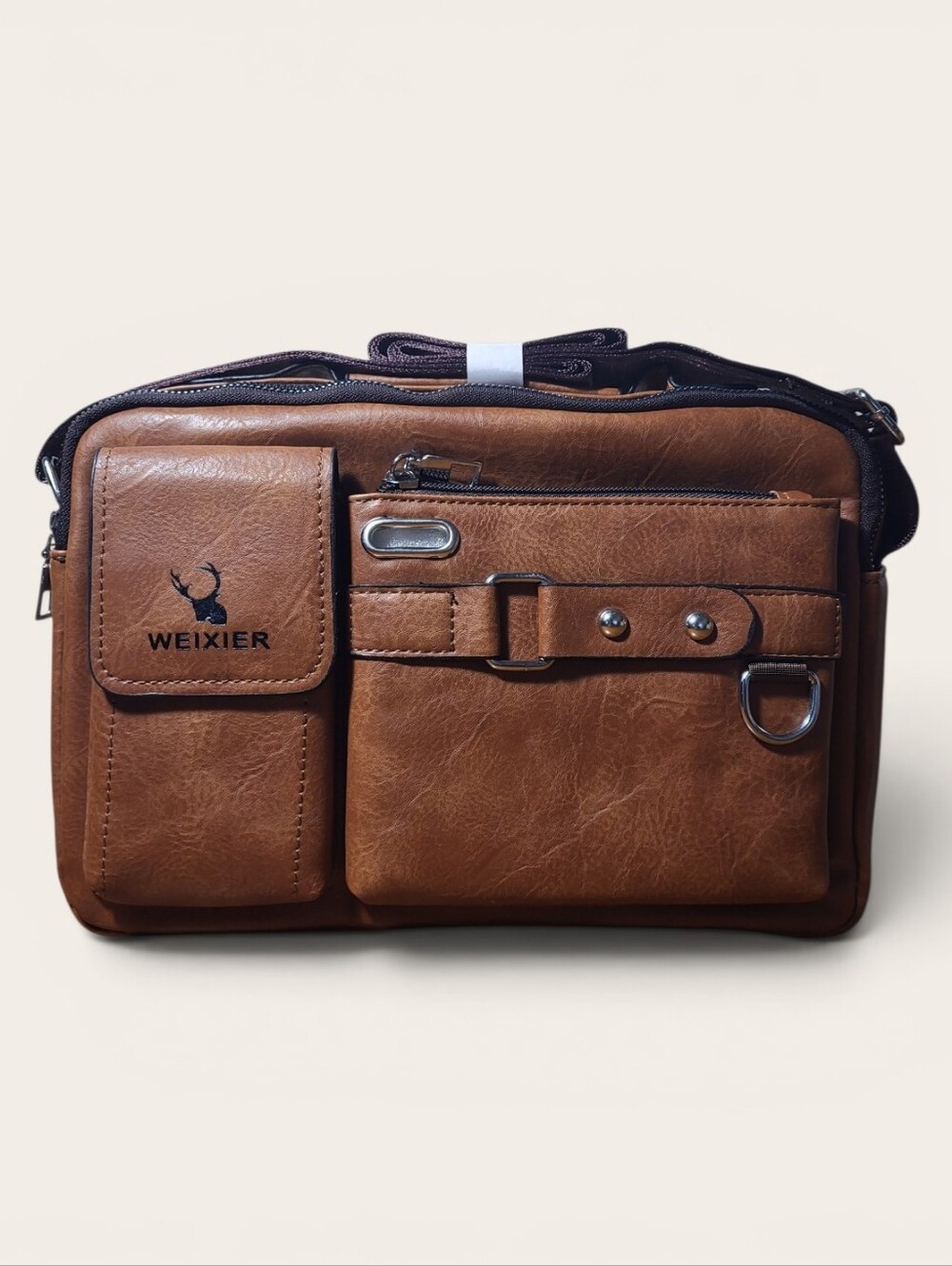 WEIXIER Tan Messenger Bag for Men — Multi-Pocket Crossbody